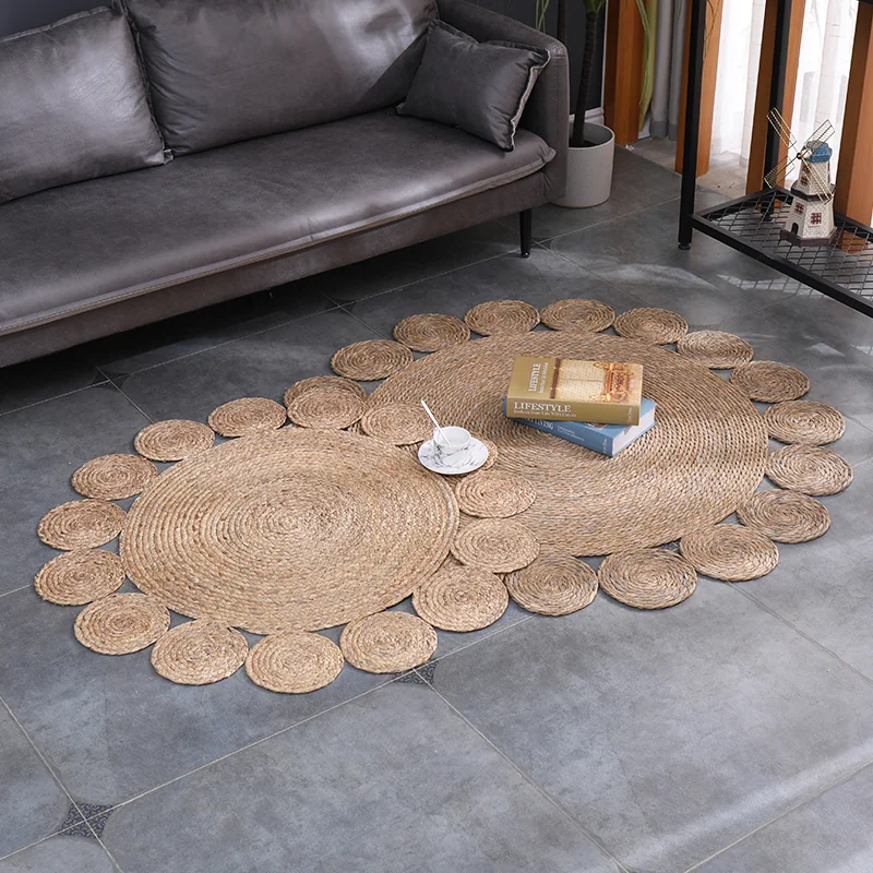 DDH0002 Natural Rattan Carpet Hand-Woven Floor Mat for Living Room Home Decor 2