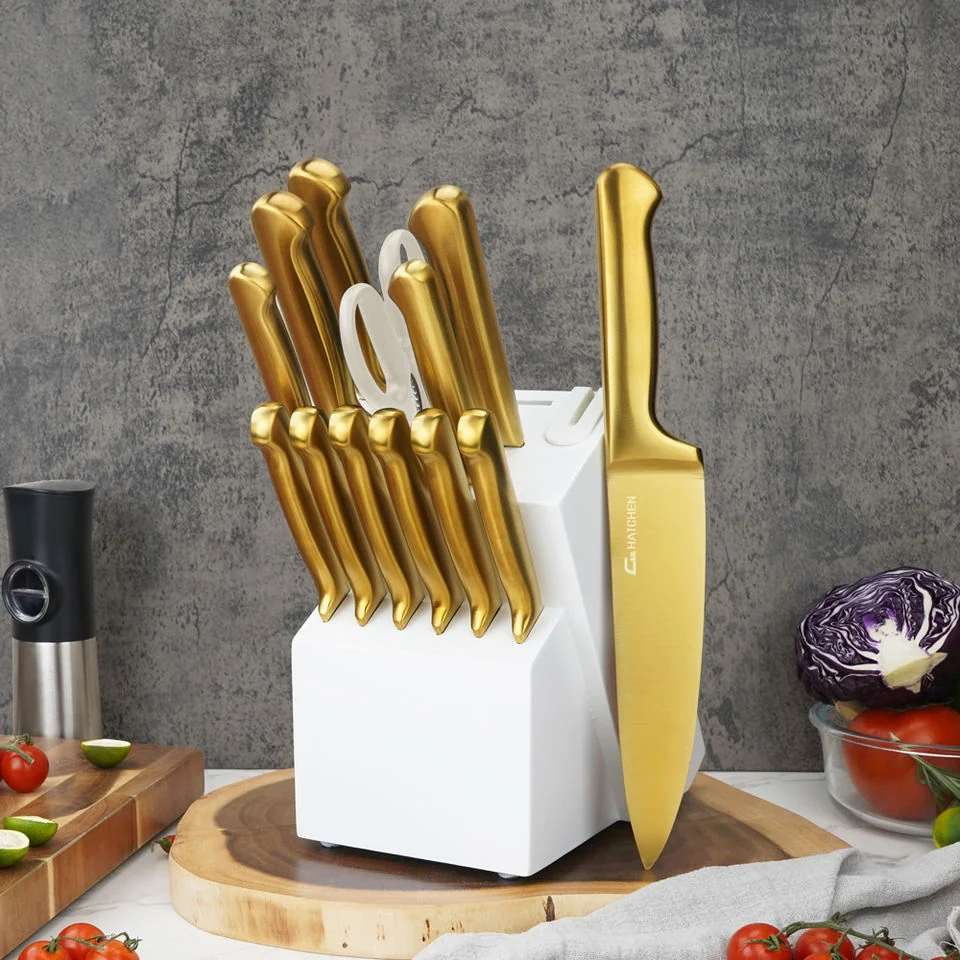 SNKnives-016 New Design 14-Piece High Carbon Stainless Steel Kitchen Chef's Knife Set with Wooden Knife Rack 1
