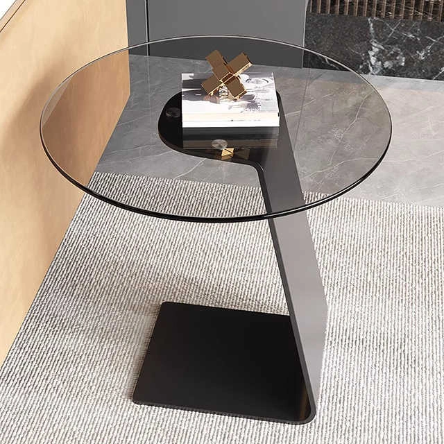 SNCTABLE0002 Modern Glass Coffee Table with Black Metal Base 1