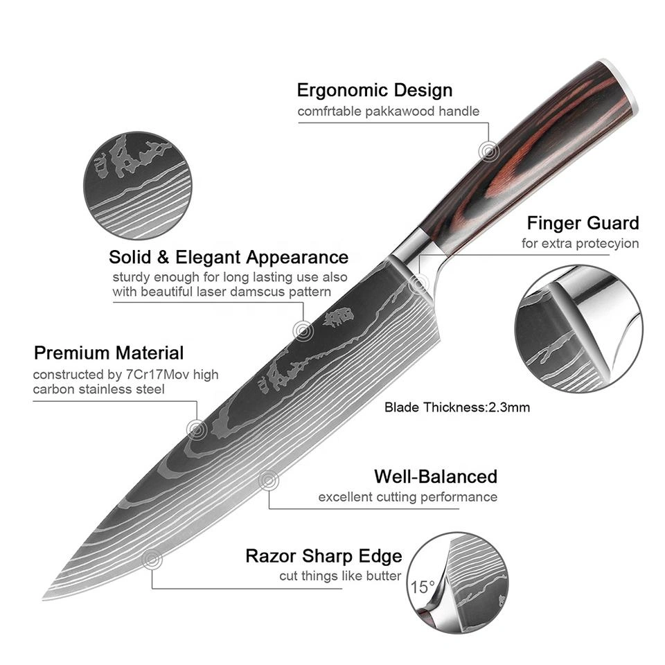 SNKnives-017 Professional 10-Piece Japanese Kitchen Knife Set with High Carbon Stainless Steel Blades and Wooden Handles 3